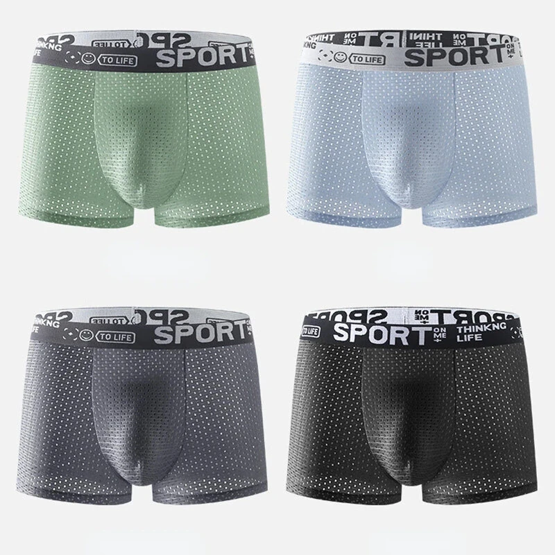 (image for) 4pcs Men's Ice Silk Cool Boxer Briefs, Mesh Breathable Soft Comfy Stretchy Boxer Trunks, Sports Trunks, Multicolor Men's Underwear