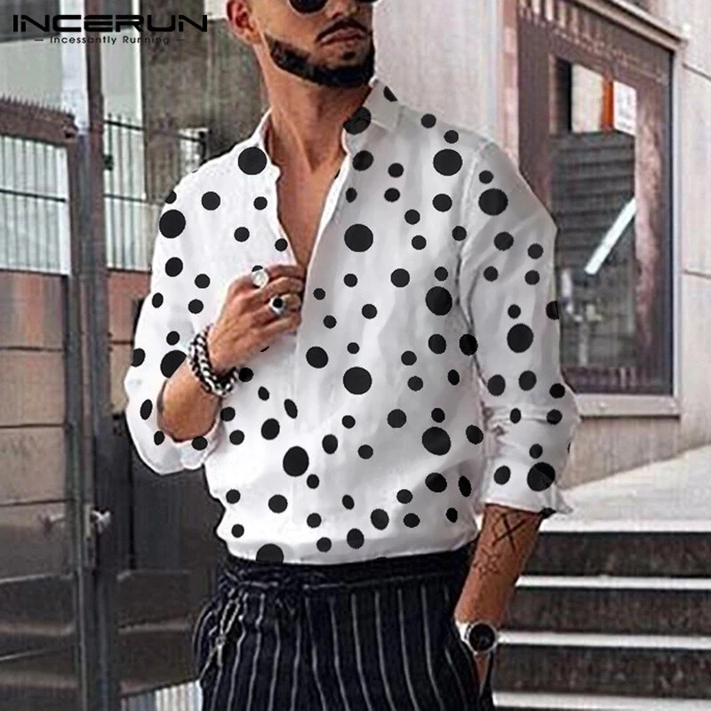 INCERUN Fashion Men Shirt Polka Dot Print Lapel Long Sleeve Casual Button Business Shirts Streetwear Handsome Camisas S-5XL (image for) INCERUN Fashion Men Shirt Polka Dot Print Lapel Long Sleeve Casual Button Business Shirts Streetwear Handsome Camisas S-5XL