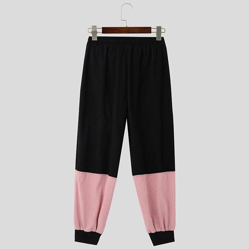 (image for) INCERUN Mens Corduroy Contrast Color Patchwork Casual Pant Comfy Casual Harem Pants Drawstring Elastic Waist Trousers for Male Large Size S-5XL