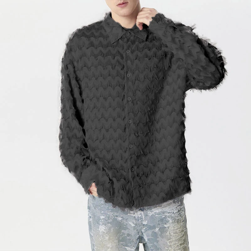 (image for) INCERUN Mens Fringe See Through Long Sleeve Shirt Fashion Pactwork Thin Spliced Tulle Lapel Blouse Loose Fit for Men S-5XL