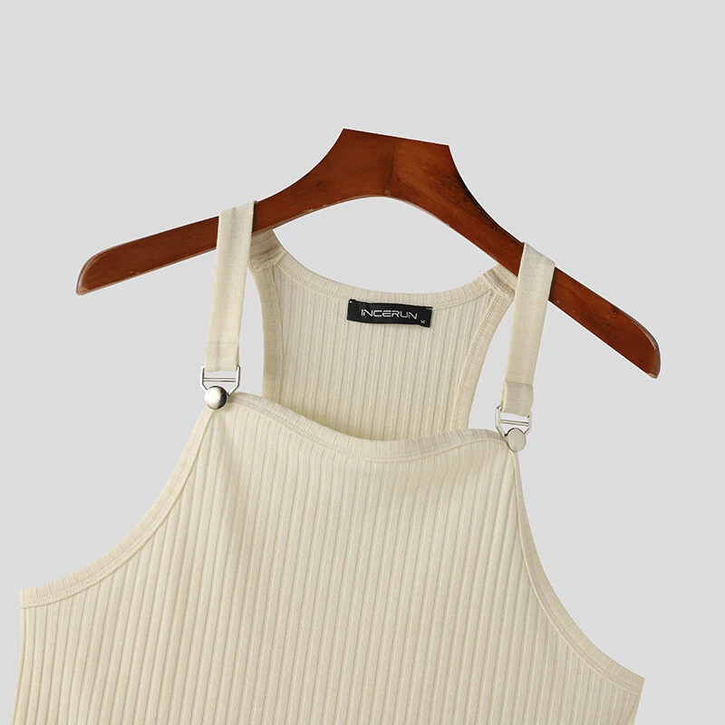 (image for) INCERUN Mens Solid Knit Textured Sleeveless Vest Fashion Solid Color Metal Button Strap Tank Top for Men
