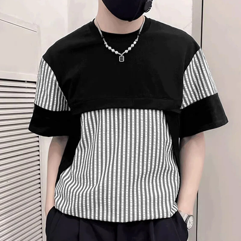 (image for) INCERUN Mens Striped Patchwork Short Sleeve T-Shirt Comfortable Casual Crew Neck Top for Male S-5XL
